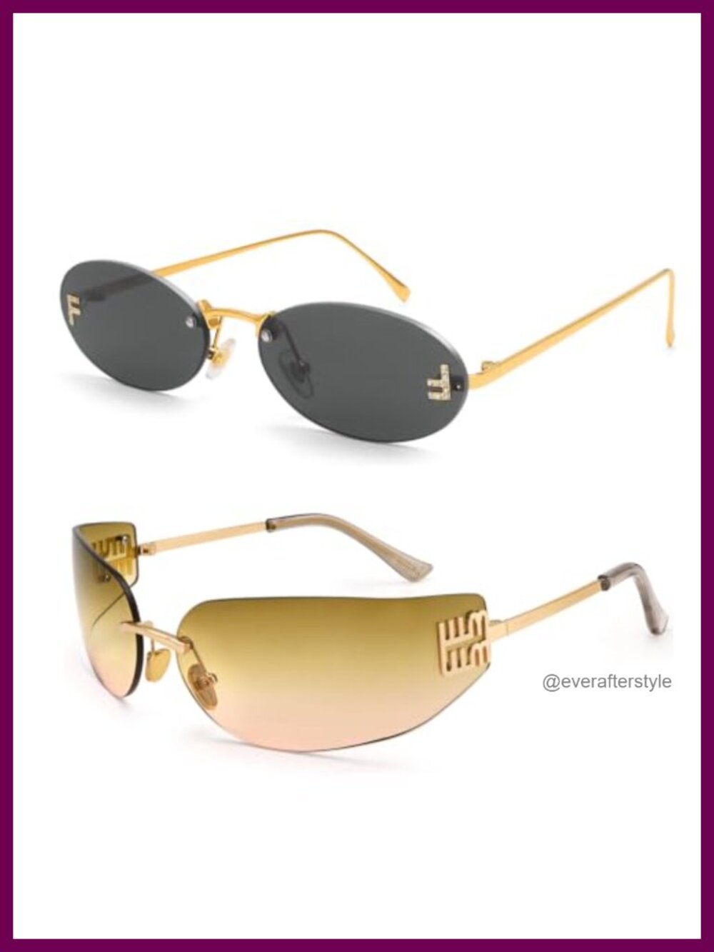 Rimless Oval Sunglasses Retro Metal Diamond UV Protection Unisex